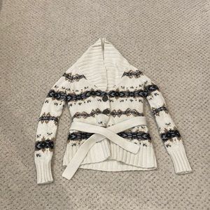 Woman’s Off White Cardigan With Brown, Grey and Black Details